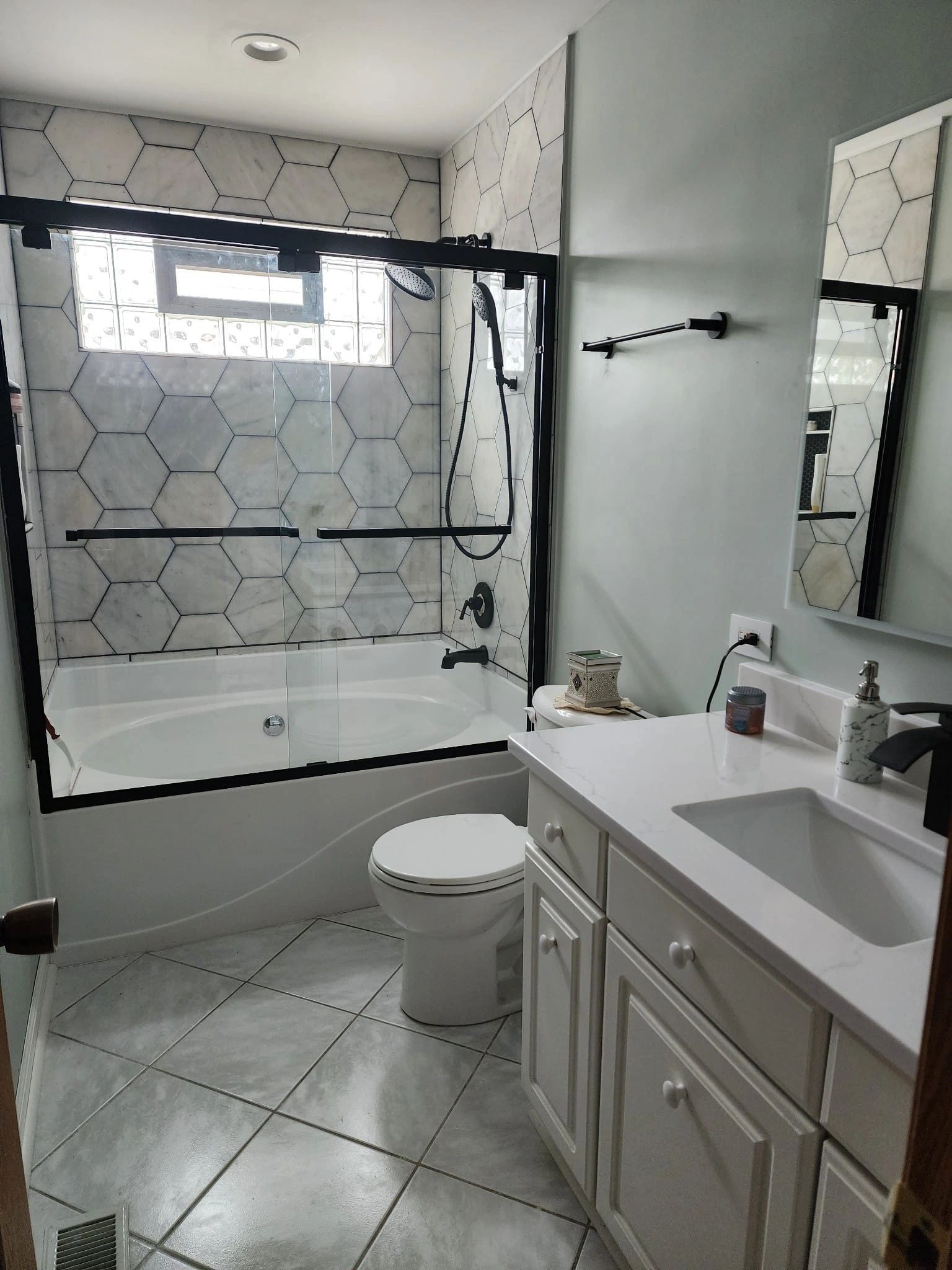 Modern bathroom shower tile renovation