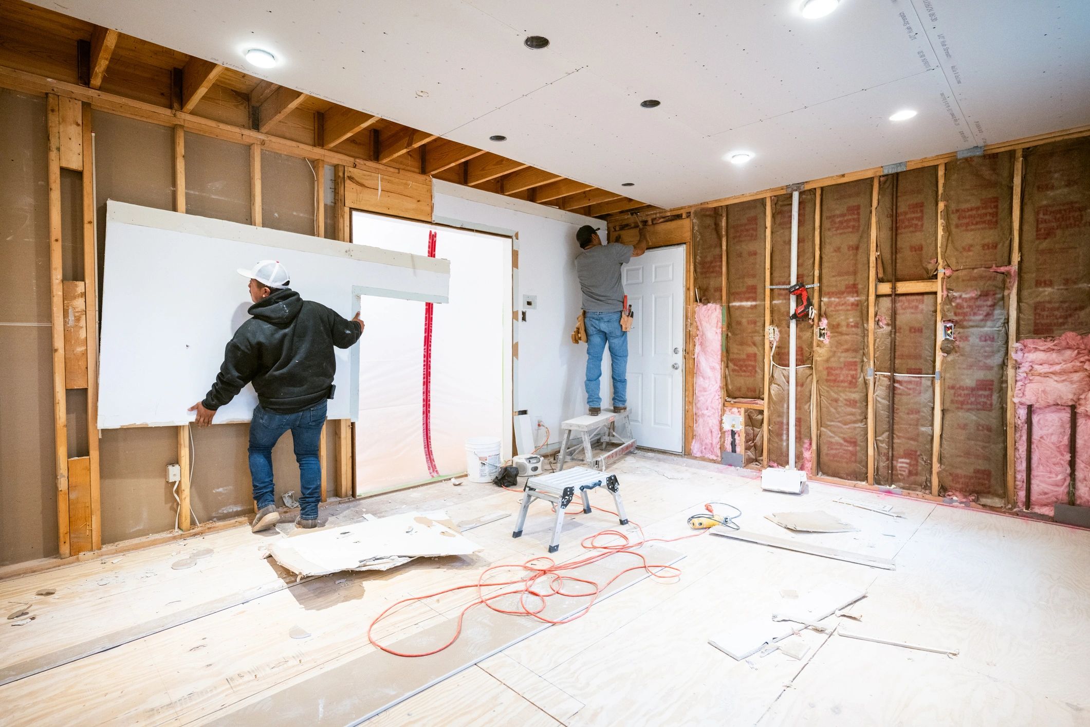 Interior construction framing and drywall