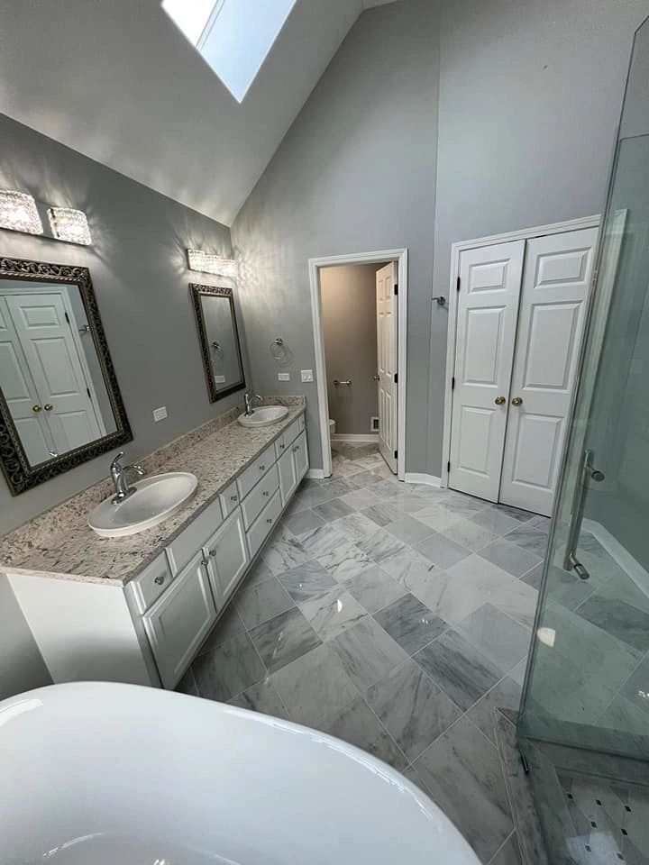 Master bathroom with soaking tub and walk-in shower